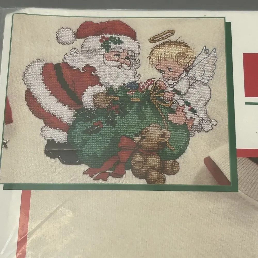 Dimensions Counted Cross Kit Santa’s Little Helper Waste Canvas Design Vtg 1995